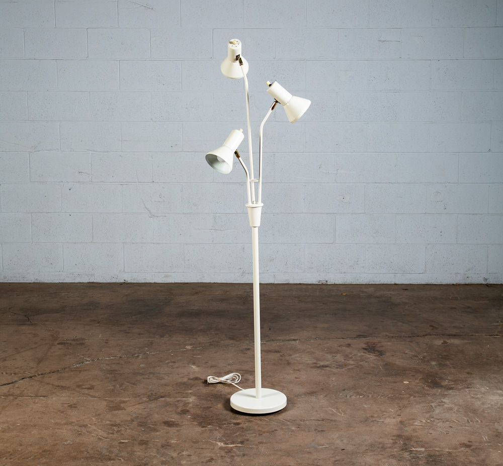 Mid Century Modern Floor Lamp White Bullet 3 Light Adjustable Brass Vintage Mcm