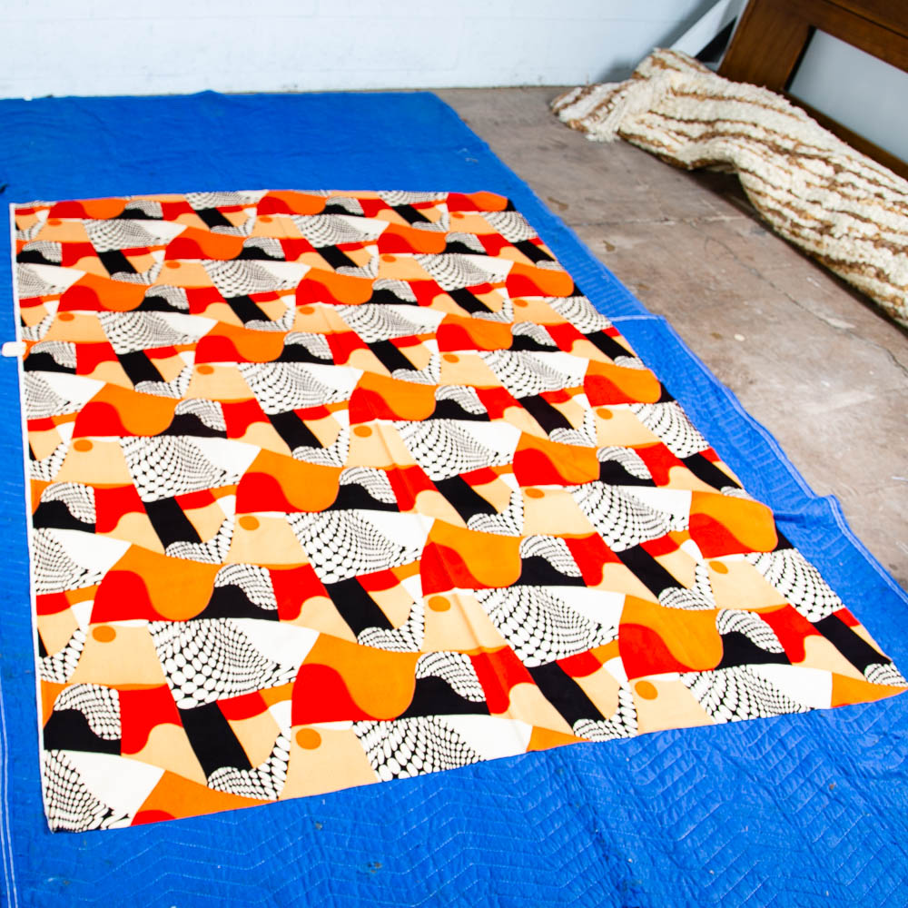 Mid Century Modern Fabric Orange Black White Abstract Japanese TOA Tag Japan Mcm - Image 7