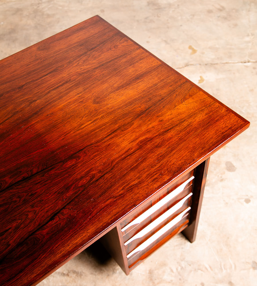 Mid Century Danish Modern Desk Brazilian Rosewood Office Denmark 10 Drawer Mcm - Image 11