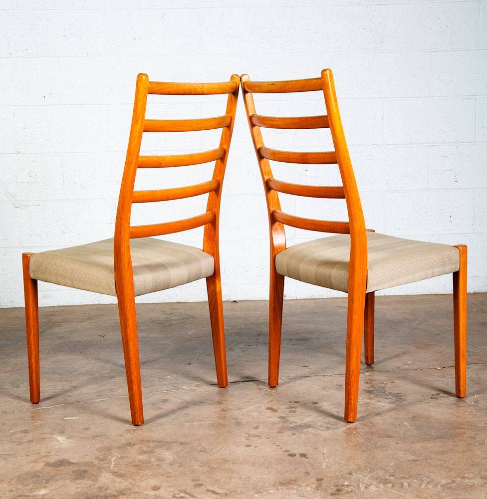Mid Century Danish Modern Dining Chairs Set 2 Tan Teak Wood Svegards Ladder Back - Image 5