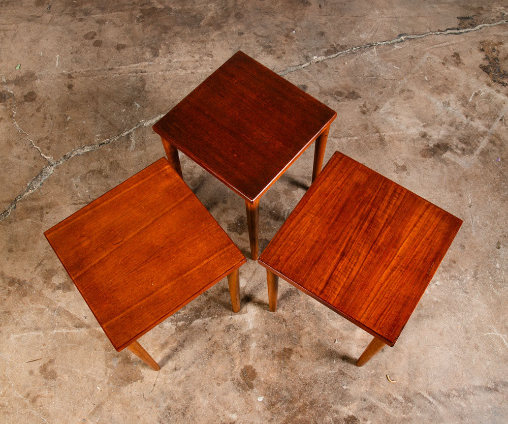 Mid Century Danish Modern Nesting Tables Set 3 Teak Wood Vintage Side End Square - Image 4