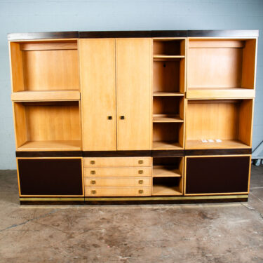 Mid Century Modern Wall Unit Modular Cabinet Oak Brass Adjustable Electric Gold