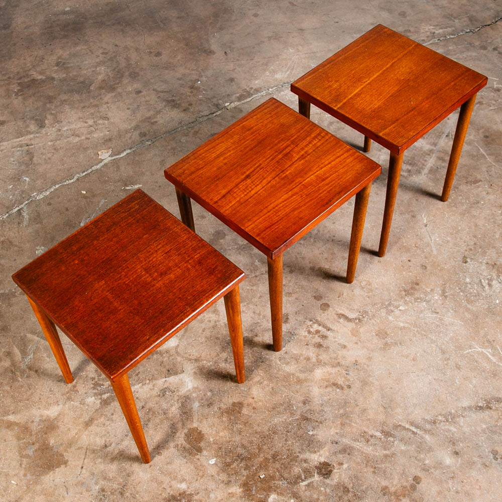 Mid Century Danish Modern Nesting Tables Set 3 Teak Wood Vintage Side End Square
