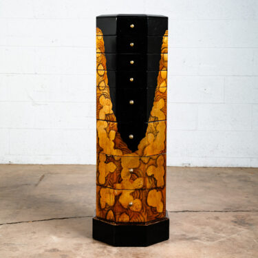 Mid Century Modern Chest of Drawers Jewelry Pedestal Black Gold Hand Painted 70s