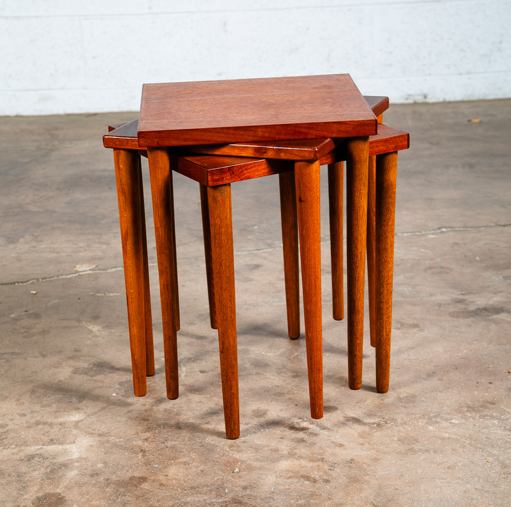 Mid Century Danish Modern Nesting Tables Set 3 Teak Wood Vintage Side End Square - Image 3