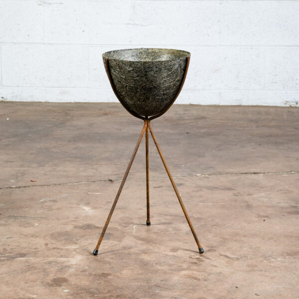 Mid Century Modern Planter Kimball Bullet Round Atomic Plant Stand Elephant Grey - Image 12