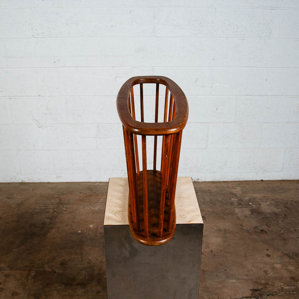Mid Century Modern Magazine Rack Spindle Solid Walnut Wood Vintage Round Umanoff - Image 10