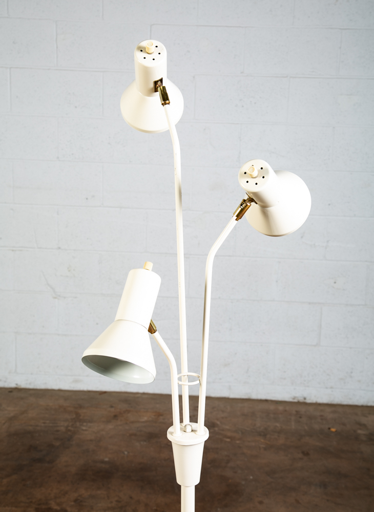 Mid Century Modern Floor Lamp White Bullet 3 Light Adjustable Brass Vintage Mcm - Image 3