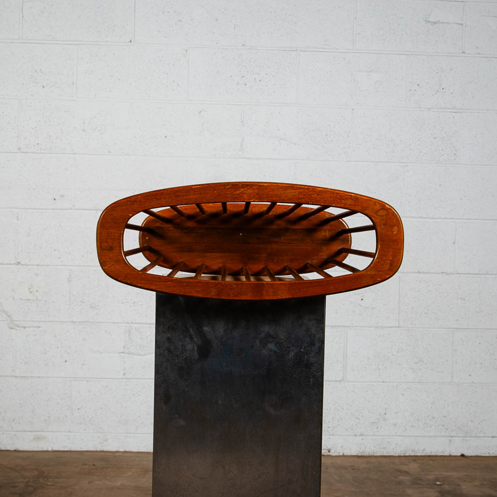 Mid Century Modern Magazine Rack Spindle Solid Walnut Wood Vintage Round Umanoff - Image 8