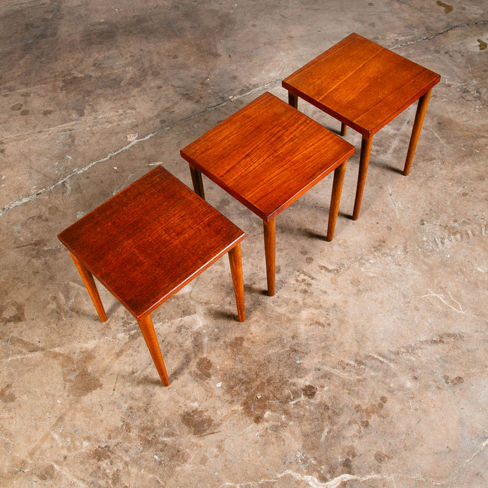 Mid Century Danish Modern Nesting Tables Set 3 Teak Wood Vintage Side End Square - Image 12