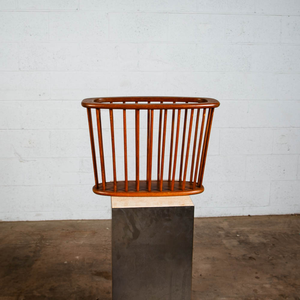 Mid Century Modern Magazine Rack Spindle Solid Walnut Wood Vintage Round Umanoff - Image 2
