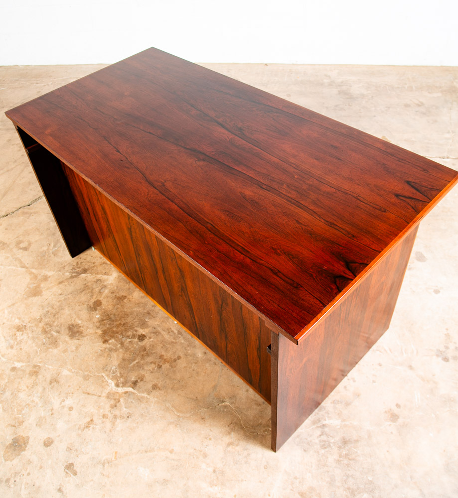 Mid Century Danish Modern Desk Brazilian Rosewood Office Denmark 10 Drawer Mcm - Image 7