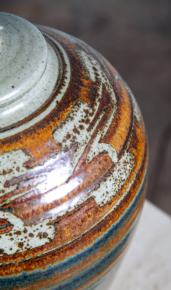 Mid Century Modern Table Lamp Set Pair Green Orange Grey Ceramic Round Vintage - Image 11