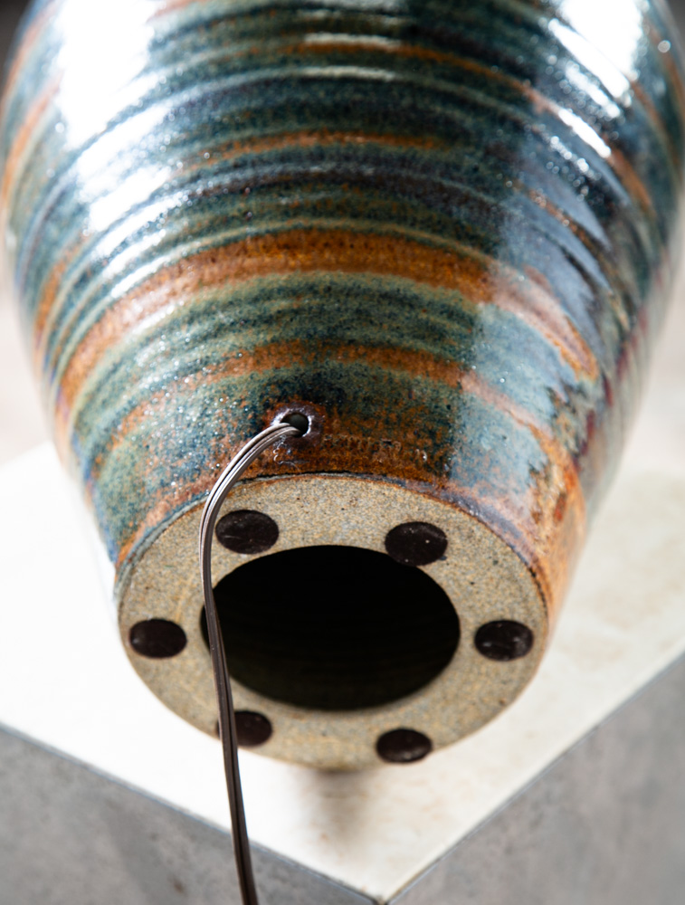 Mid Century Modern Table Lamp Set Pair Green Orange Grey Ceramic Round Vintage - Image 5