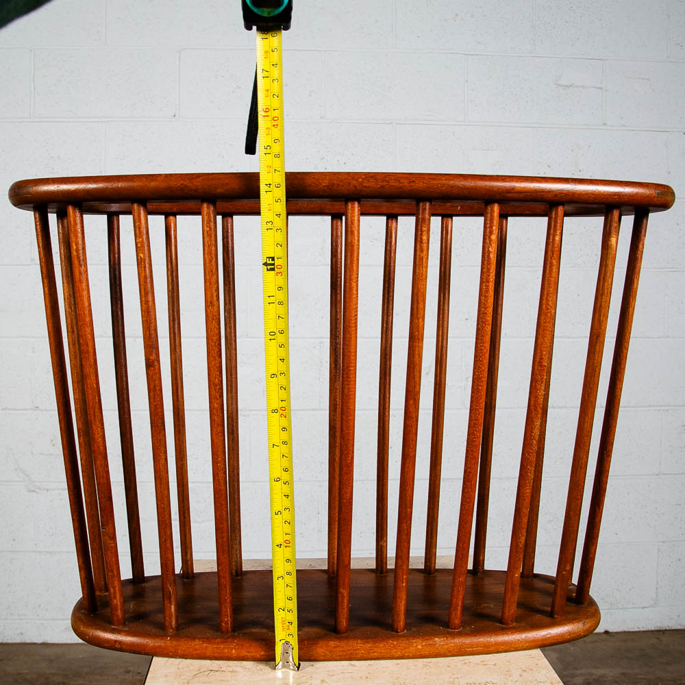 Mid Century Modern Magazine Rack Spindle Solid Walnut Wood Vintage Round Umanoff - Image 9