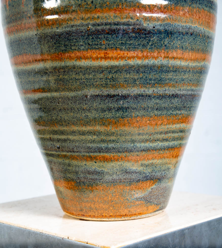 Mid Century Modern Table Lamp Set Pair Green Orange Grey Ceramic Round Vintage - Image 6