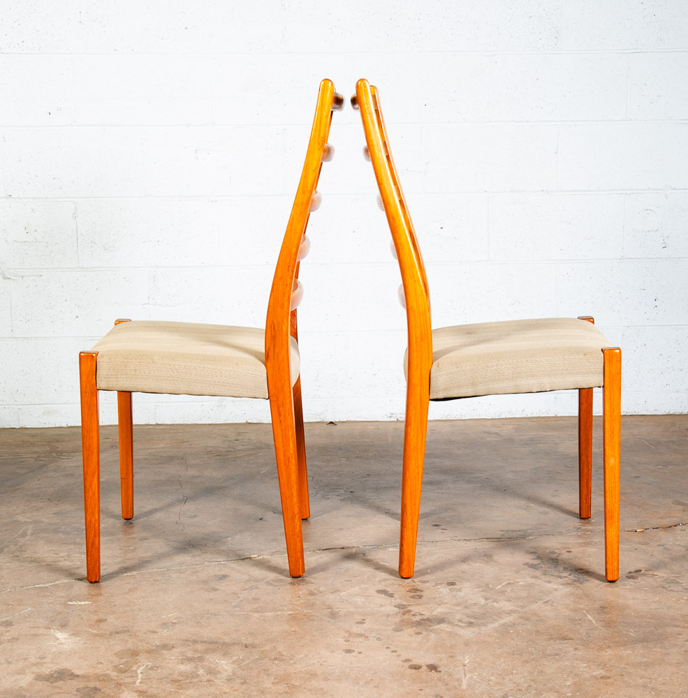 Mid Century Danish Modern Dining Chairs Set 2 Tan Teak Wood Svegards Ladder Back - Image 2