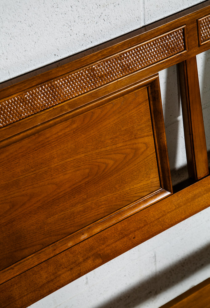 Mid Century Modern Headboard Bed Frame King Size Cane Thomasville Wood Vintage - Image 5