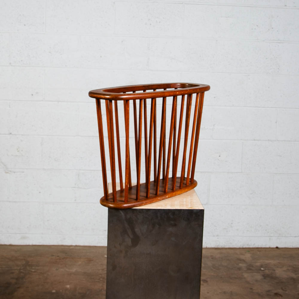 Mid Century Modern Magazine Rack Spindle Solid Walnut Wood Vintage Round Umanoff