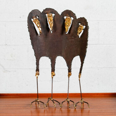 Mid Century Modern Abstract Metal Crows Statue by Unknown Artist Black and Brass