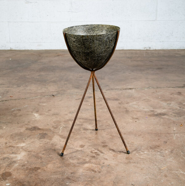 Mid Century Modern Planter Kimball Bullet Round Atomic Plant Stand Elephant Grey - Image 6
