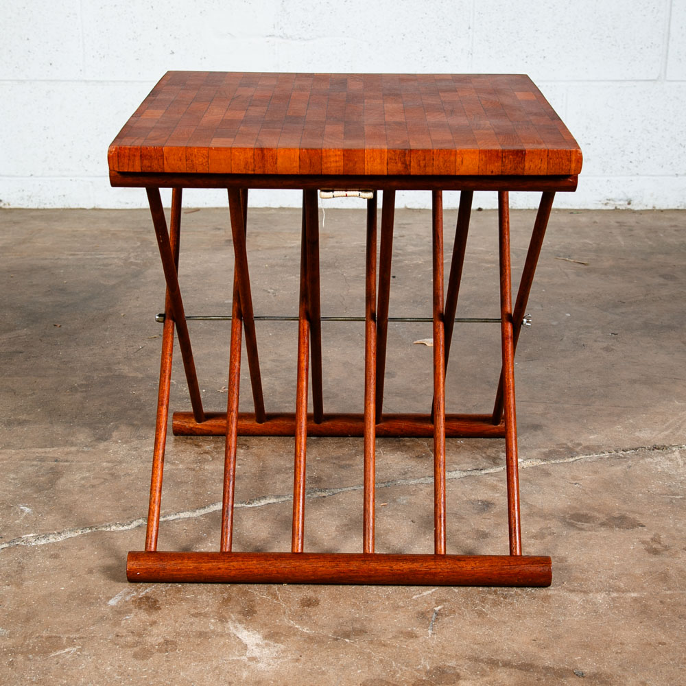 Mid Century Danish Modern Side Table Solid Teak Denmark Butcher Block Folding NM - Image 5