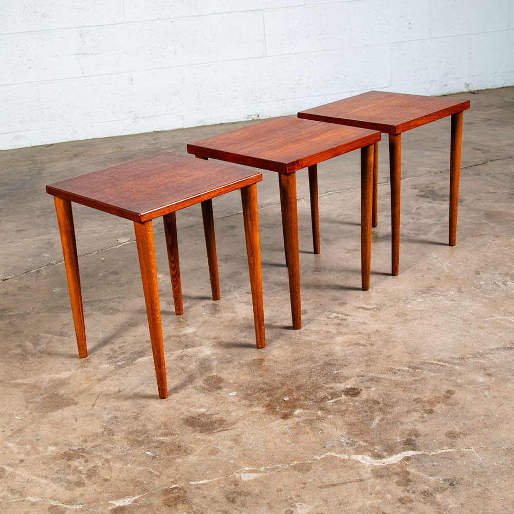 Mid Century Danish Modern Nesting Tables Set 3 Teak Wood Vintage Side End Square - Image 5