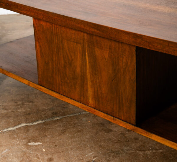 Mid Century Modern Coffee table Lane Rolling Storage Walnut Sliding Door Vintage - Image 9