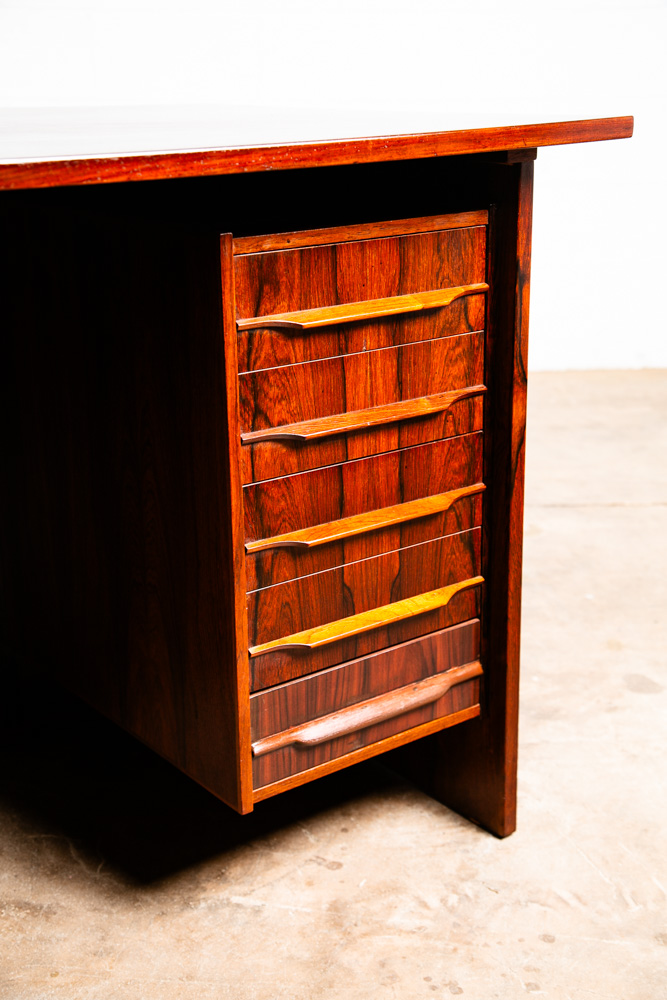 Mid Century Danish Modern Desk Brazilian Rosewood Office Denmark 10 Drawer Mcm - Image 9