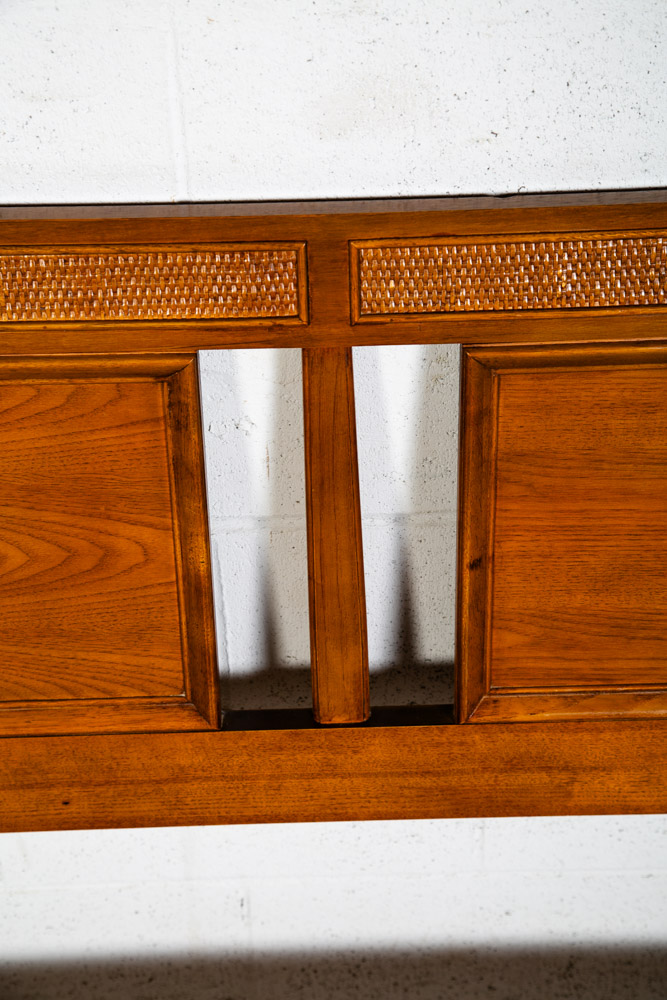 Mid Century Modern Headboard Bed Frame King Size Cane Thomasville Wood Vintage - Image 4