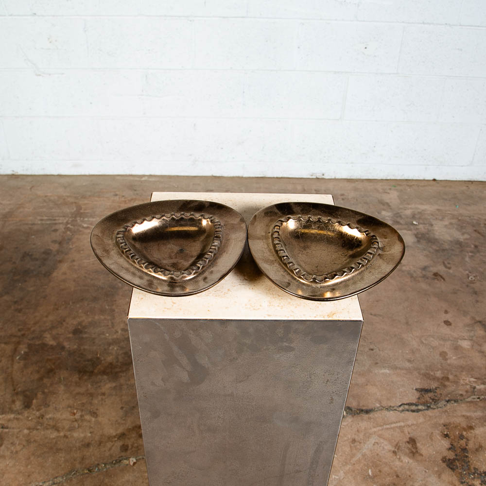 Mid Century Modern Franciscan Ceramics Ashtray Set Pair Two Gold Candy Tray NM