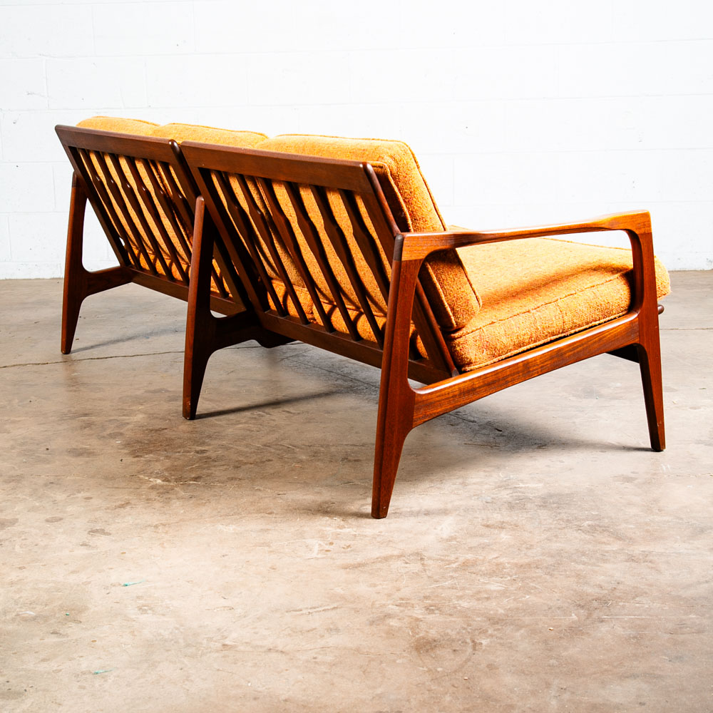 Mid Century Danish Modern Sofa Couch Solid Teak Orange Japanese Japan Arm 3 Seat - Image 5