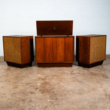 Mid Century Modern Credenza Stereo 3 Piece Console RCA Cabinet Audio Walnut Wood