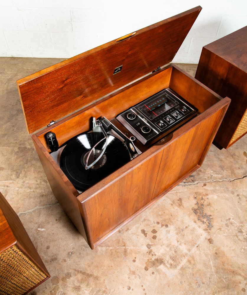 Mid Century Modern Credenza Stereo 3 Piece Console RCA Cabinet Audio Walnut Wood - Image 5