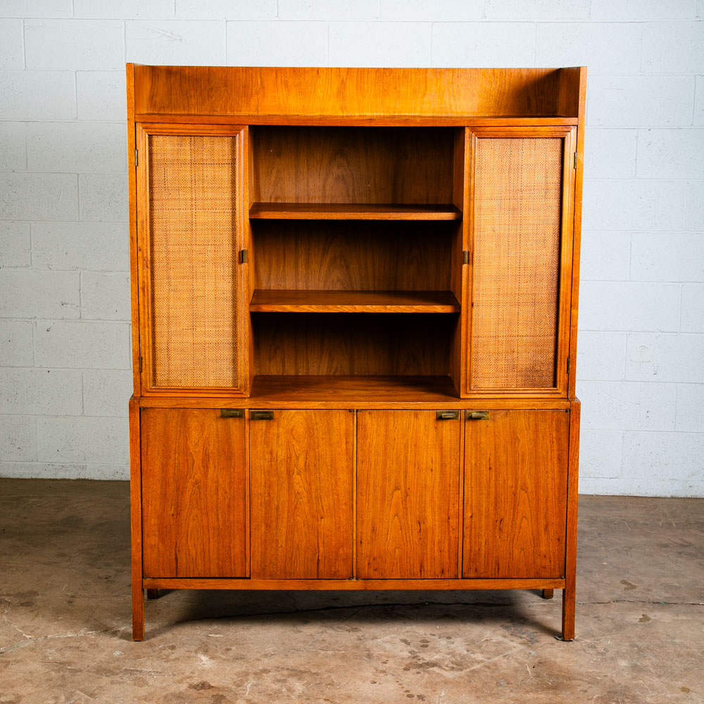 Mid Century Modern China Cabinet Display Walnut Founders Cane Hutch Reversible - Image 2
