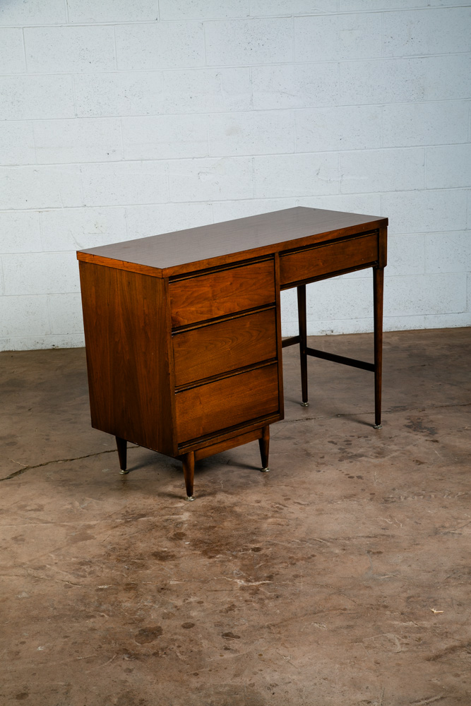 Mid Century Modern Desk Walnut Office Vintage 4 Drawers Executive Compact Mcm - Image 6
