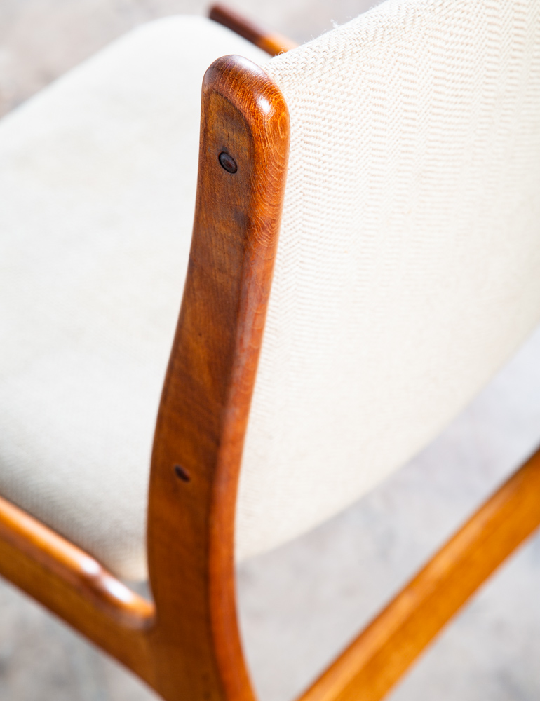 Mid Century Danish Modern Dining Chair Vintage White Oatmeal NM Solid Teak High - Image 9
