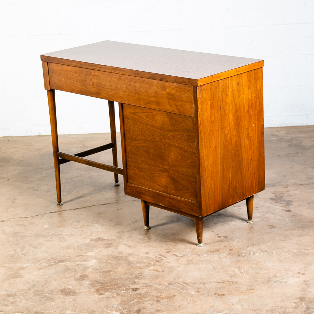 Mid Century Modern Desk Walnut Office Vintage 4 Drawers Executive Compact Mcm - Image 3