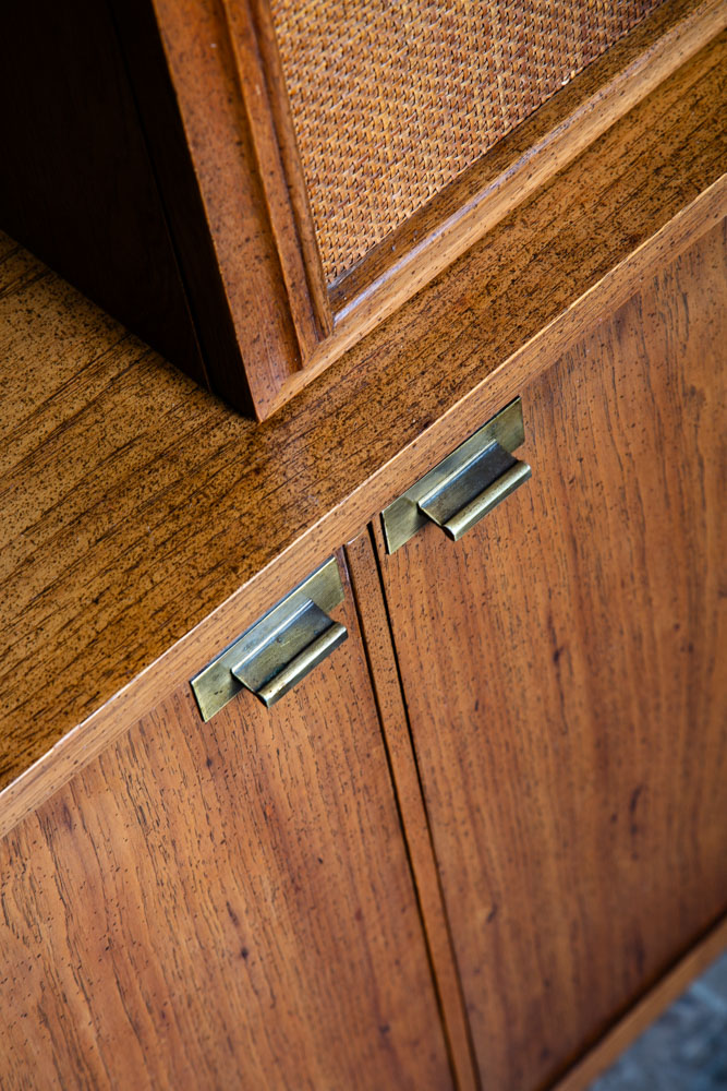 Mid Century Modern China Cabinet Display Walnut Founders Cane Hutch Reversible - Image 10