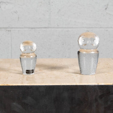 Mid Century Modern Two Swedish Kosta Boda Crystal Owls Clear Glass Set of Two