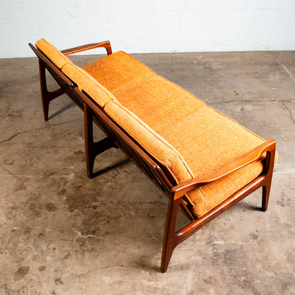 Mid Century Danish Modern Sofa Couch Solid Teak Orange Japanese Japan Arm 3 Seat - Image 7