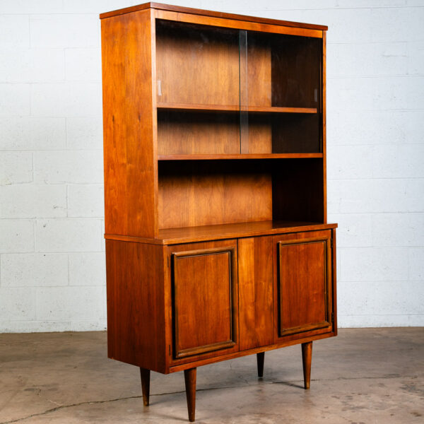 Mid Century Modern China Cabinet Hutch Cabinet Glass Display Compact Walnut Mcm