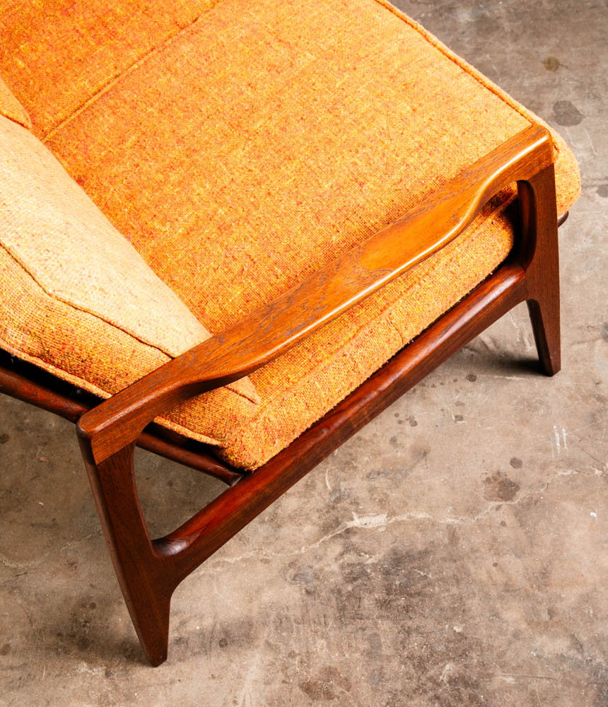 Mid Century Danish Modern Sofa Couch Solid Teak Orange Japanese Japan Arm 3 Seat - Image 10