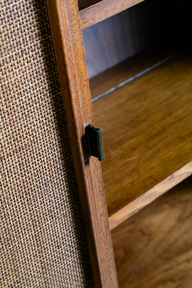 Mid Century Modern China Cabinet Display Walnut Founders Cane Hutch Reversible - Image 9