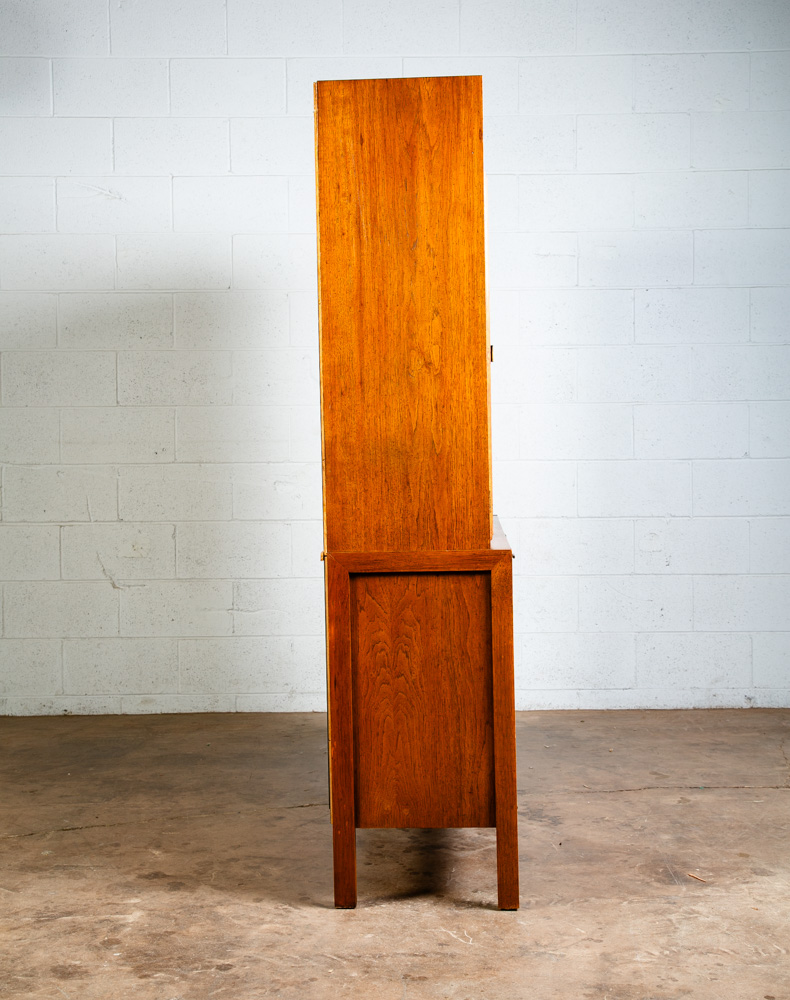 Mid Century Modern China Cabinet Display Walnut Founders Cane Hutch Reversible - Image 3