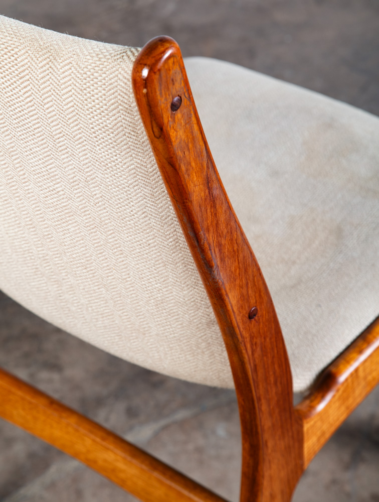 Mid Century Danish Modern Dining Chair Vintage White Oatmeal NM Solid Teak High - Image 11