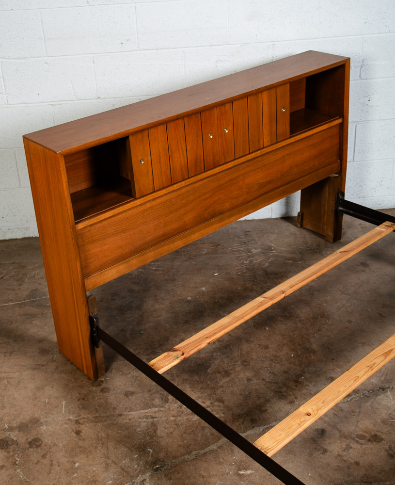 Mid Century Modern Headboard Bed Frame Full Kroehler Walnut Sliding Doors Rails - Image 8