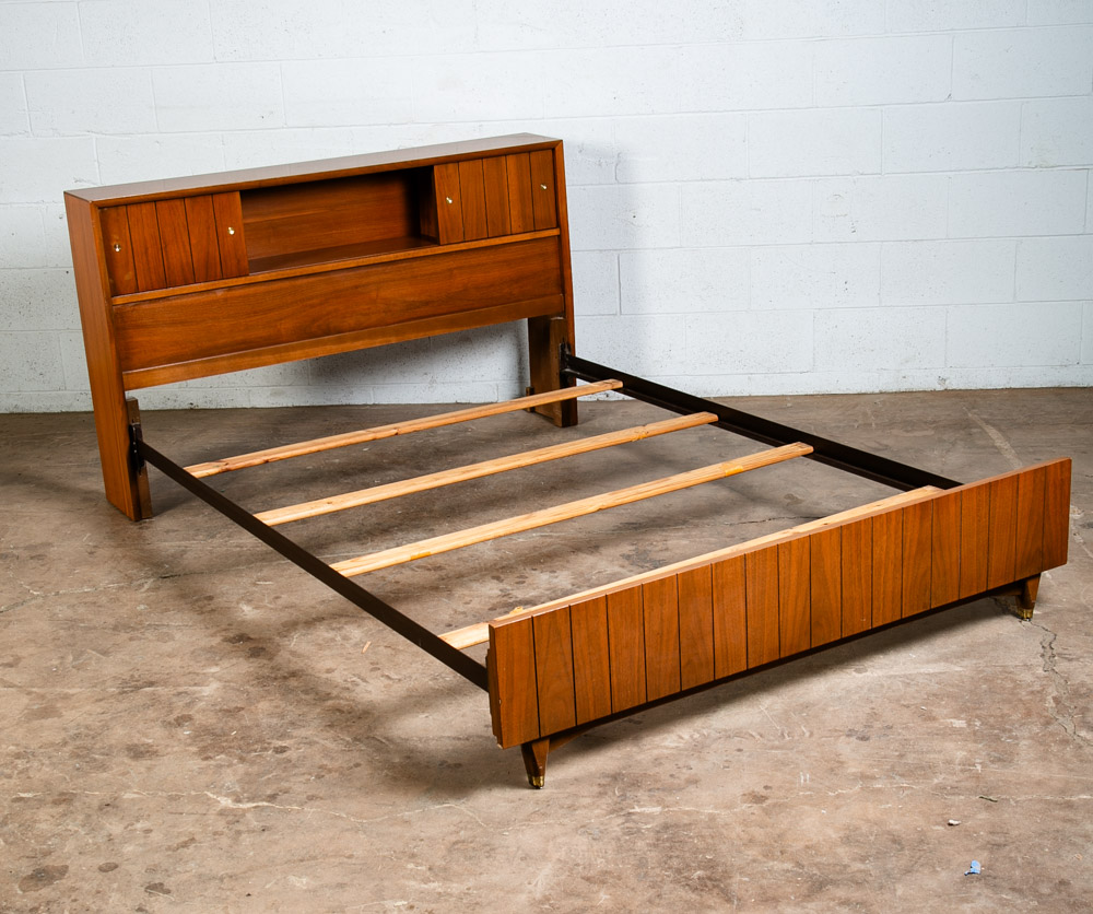 Mid Century Modern Headboard Bed Frame Full Kroehler Walnut Sliding Doors Rails