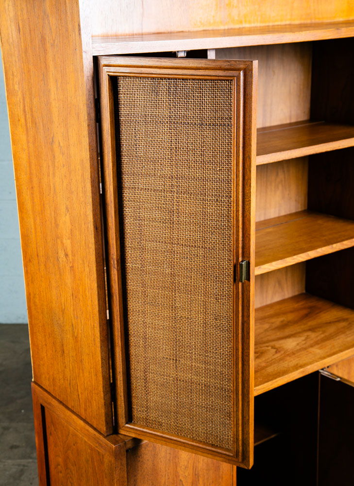 Mid Century Modern China Cabinet Display Walnut Founders Cane Hutch Reversible - Image 12