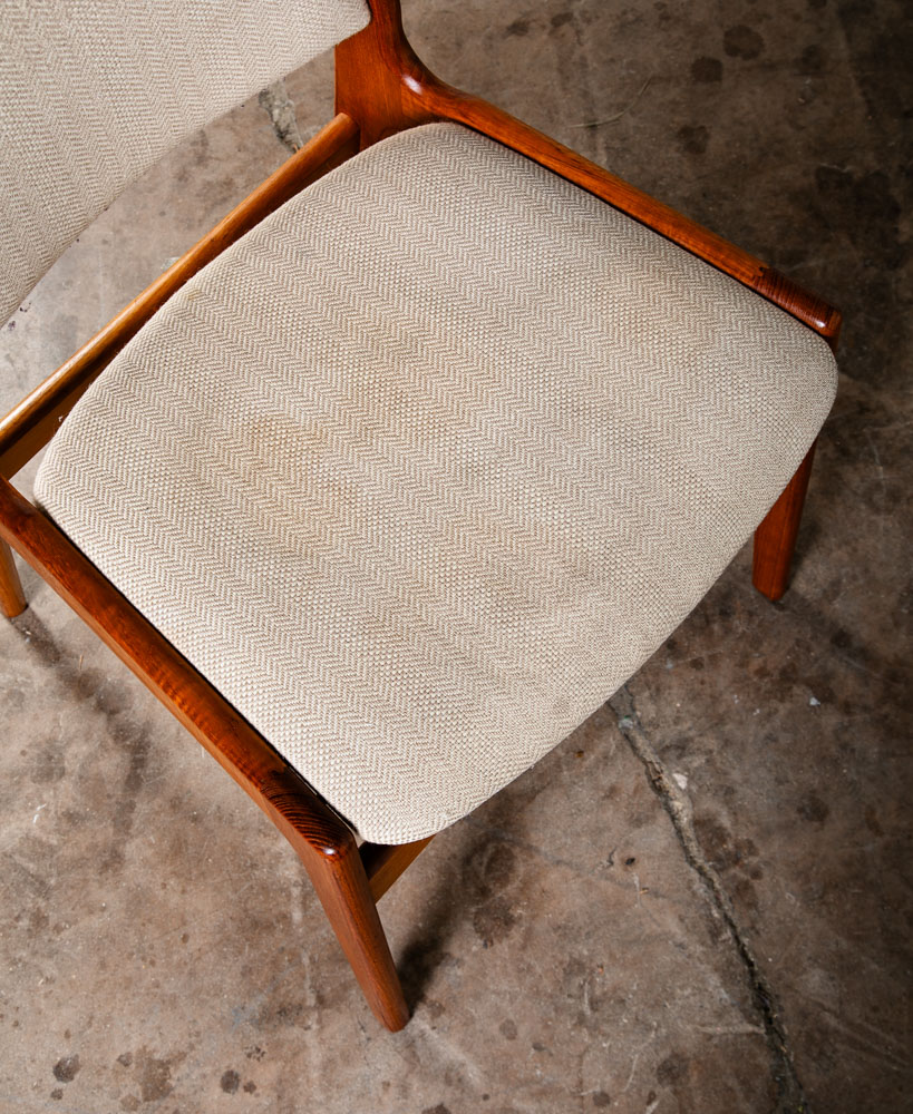 Mid Century Danish Modern Dining Chair Vintage White Oatmeal NM Solid Teak High - Image 7